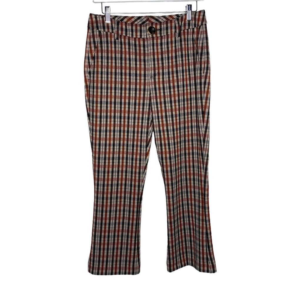 CAbi 4131 Womens Size 4 Jazzy Kick Flare Pants Brown Tan Red Plaid‎ Cropped